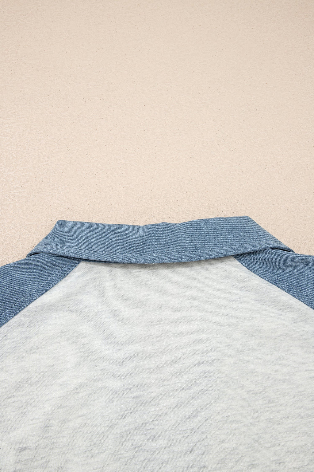 Beige Plus Size Contrast Denim Patchwork Cuffed Sleeve Polo Tee I am a Fashion Junky