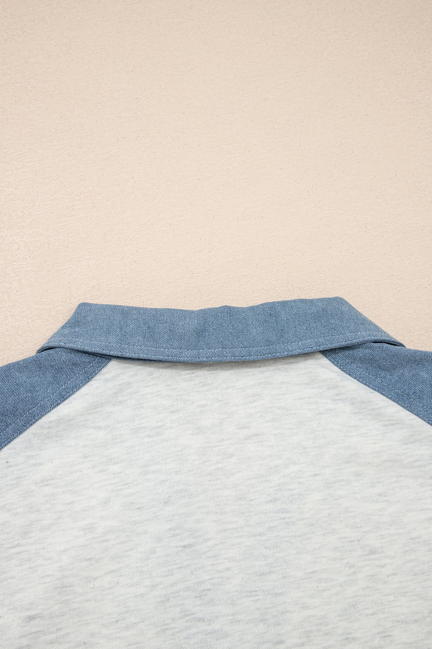 Beige Plus Size Contrast Denim Patchwork Cuffed Sleeve Polo Tee I am a Fashion Junky
