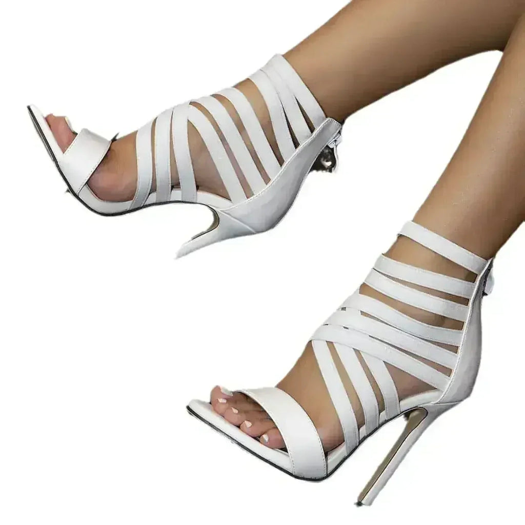 White Lace-Up Roman Heels - Gladiator Stilettos - Goddess Wedding Shoe Femstylo