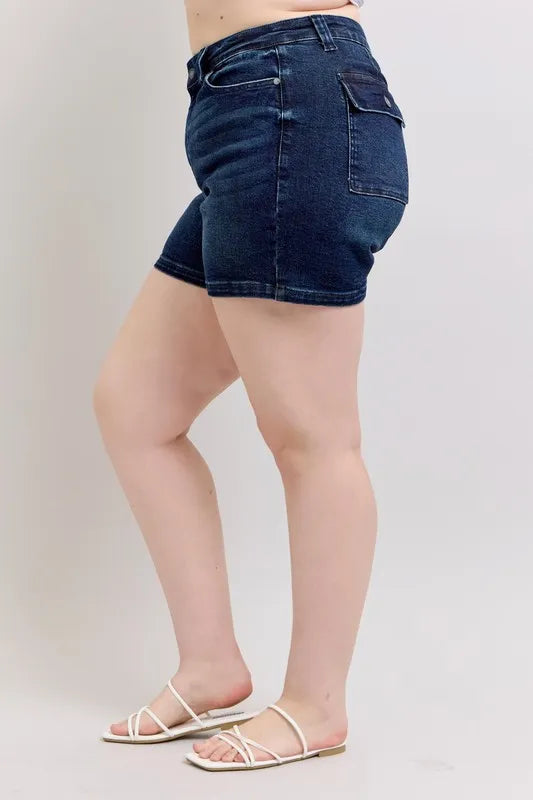 Judy Blue Full Size High Waist Back Flap Pocket Denim Shorts Plus Size Coco’s Tee Boutique