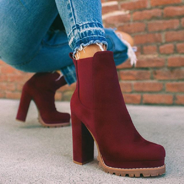 Women's Round-Toe Ankle Boots | Suede Leopard Print Square Thick High Heel Sarah Express