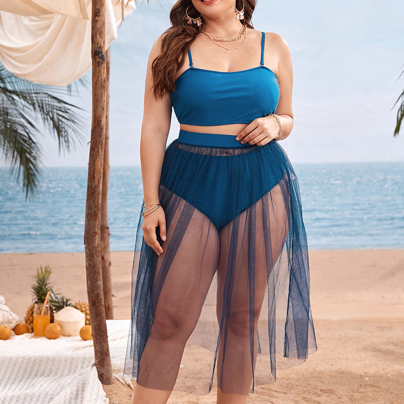 Plus Size Bikini Split Swimsuit Gauze Skirt FLIPSTYLEZLLC