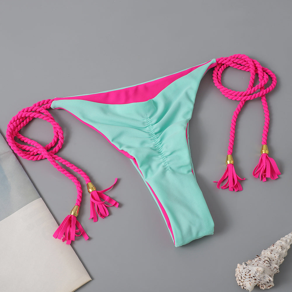 New Festival Flame Halter Bikini Set for Women – Triangle V-Neck Backless Two-Piece Swimsuit with Tie Side Bottoms & Adjustable Lace-Up Fit – Sleek Polyamide Swimwear for Koningsdag/King’s Day & Summer Beach Celebrations Stevvex