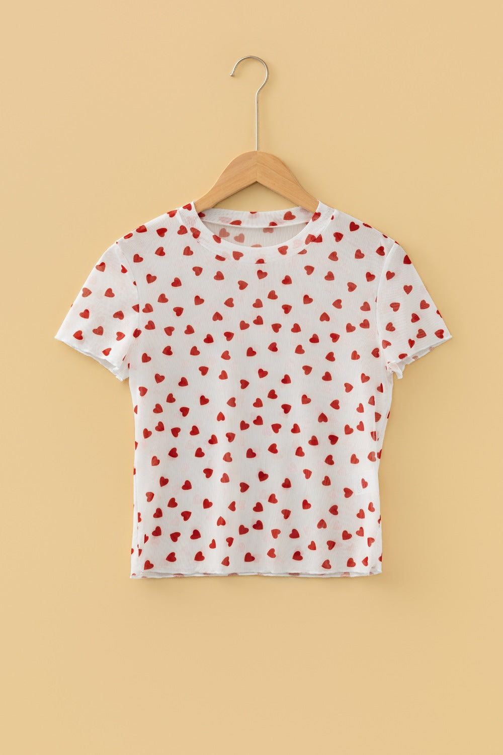 Sheer Heart Print Fitted Top Shopimist