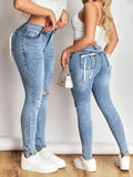 Distressed Skinny Jeans with Bow Back Berry Charmz