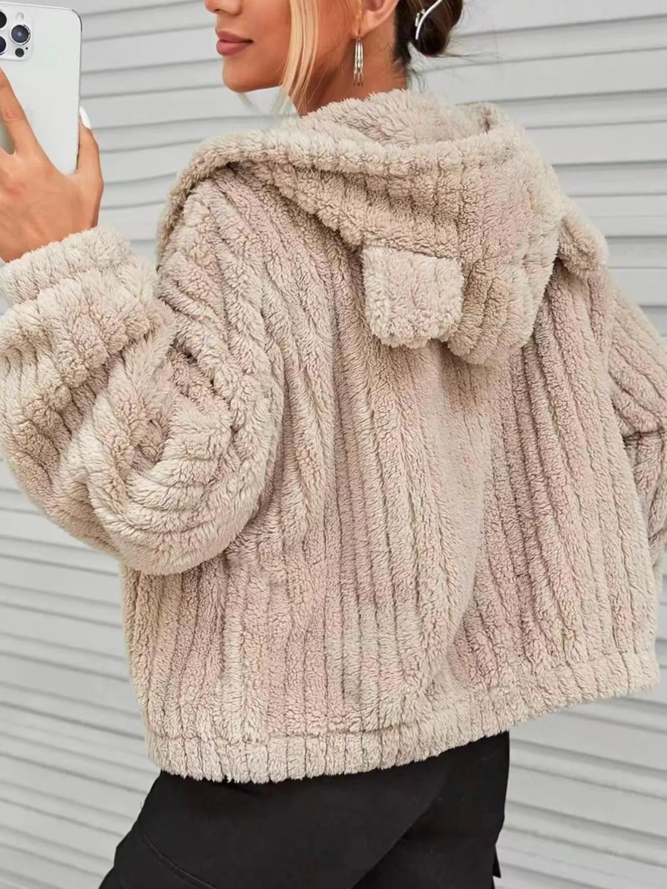 Teddy Bear Ear Hooded Fleece Outerwear Shopimist