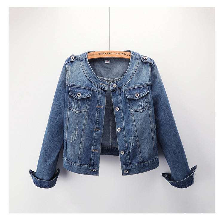 The Round Neck Casual Short Jacket Plus Size Denim Jacket Female Students FLIPSTYLEZLLC