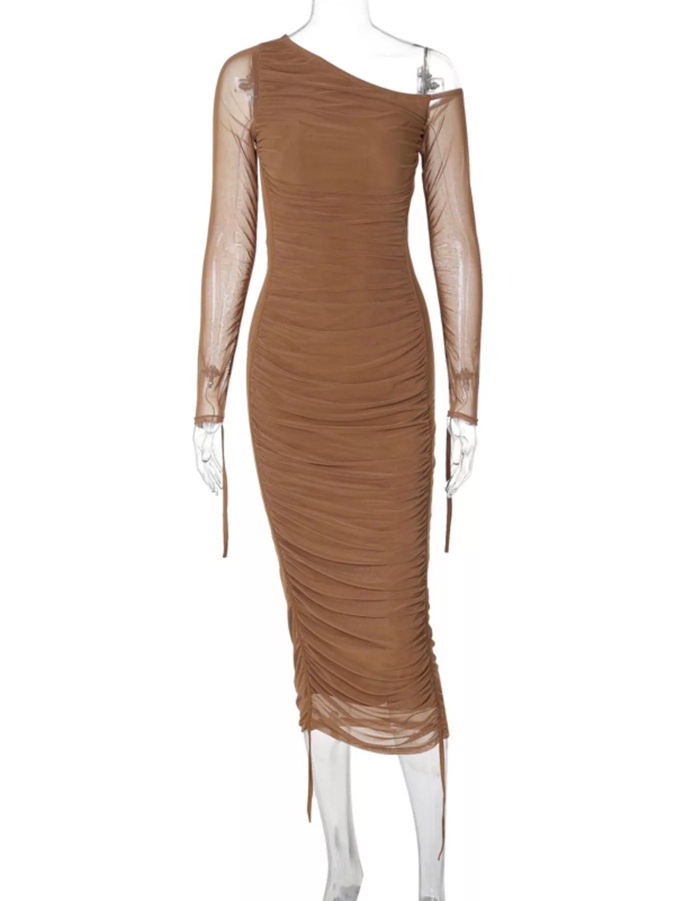 One-Shoulder Ruched Bodycon Midi Dress Shopimist