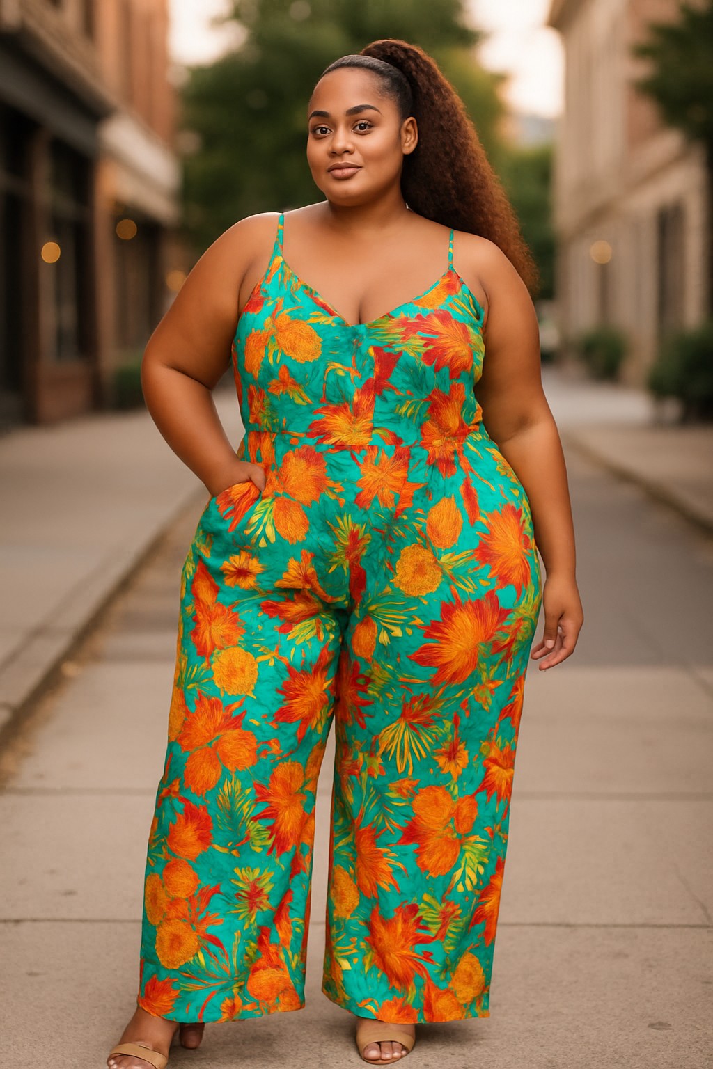 The Jenna Multi Print Jumpsuit - Plus Size Fasheabe