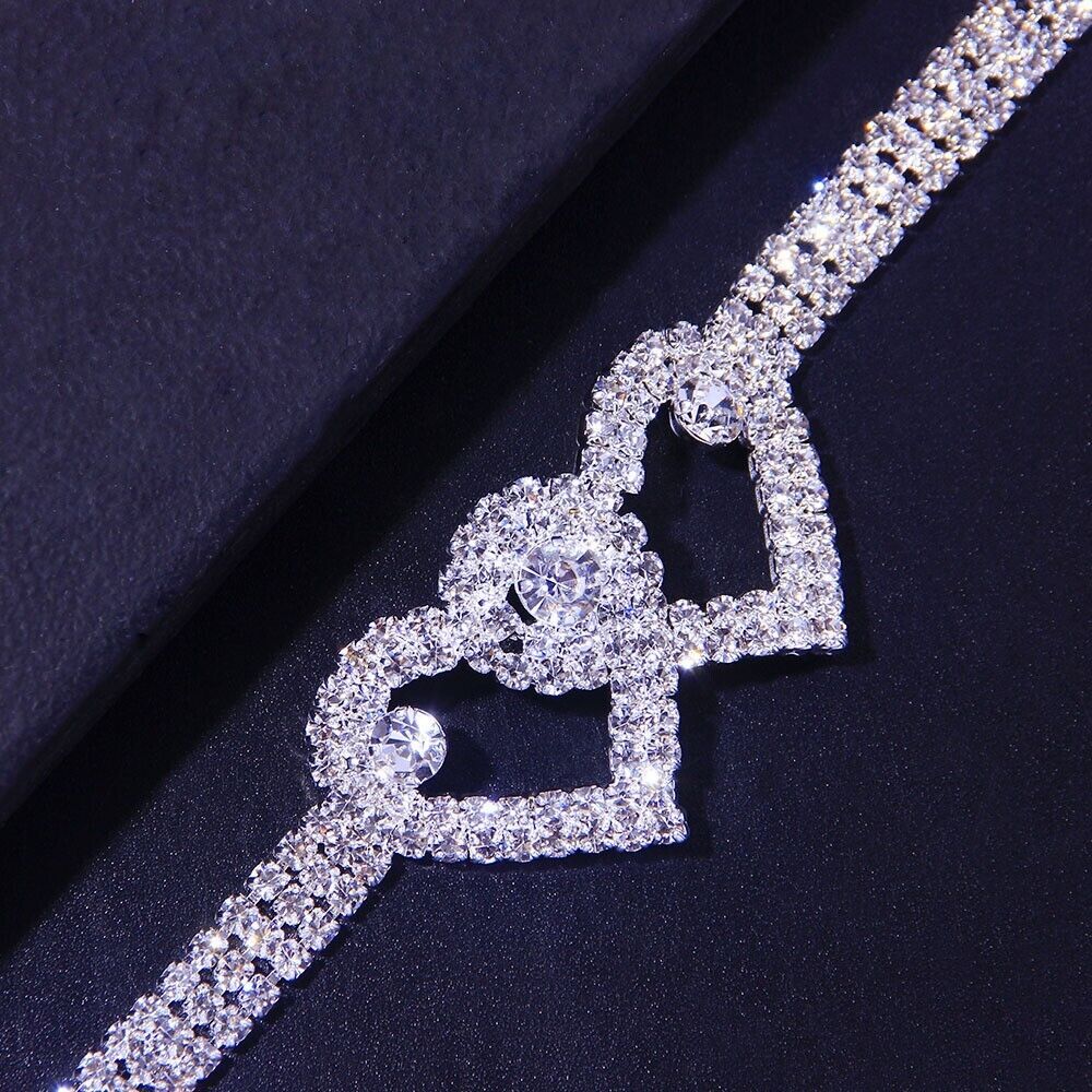 Double Heart Anklet Bracelet Love Barefoot Chain Bling Crystal Ankle Bracelet US Berry Charmz