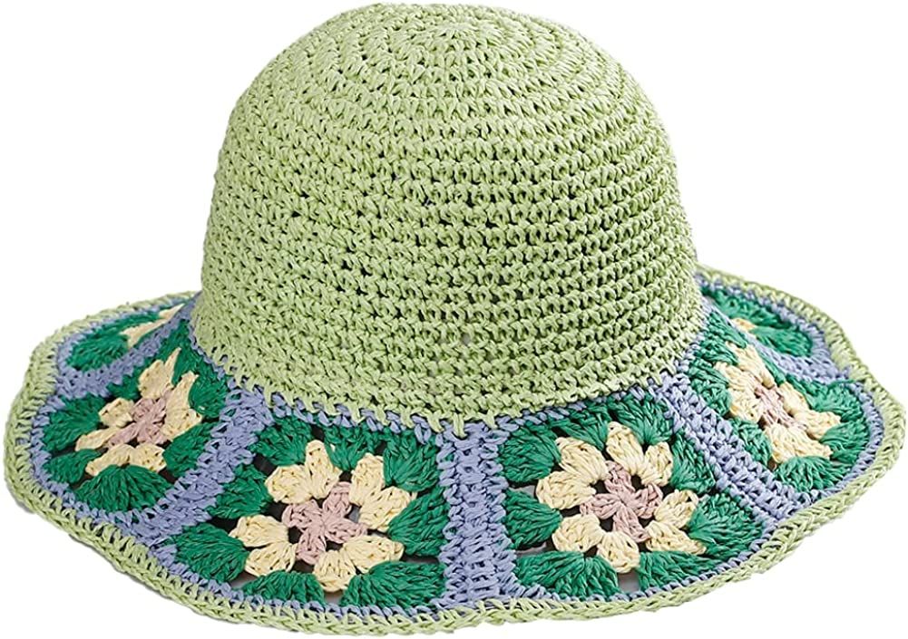 Women's Straw Sun Hat Floral Woven Bucket Hat Fishing Hat Beach Hat Hand Woven Foldable Cap Berry Charmz