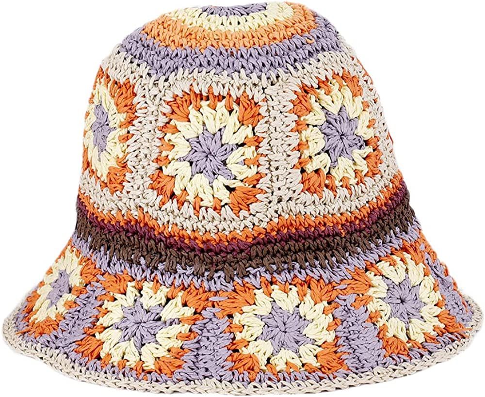 Women's Straw Sun Hat Floral Woven Bucket Hat Fishing Hat Beach Hat Hand Woven Foldable Cap Berry Charmz