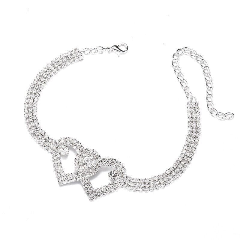 Double Heart Anklet Bracelet Love Barefoot Chain Bling Crystal Ankle Bracelet US Berry Charmz