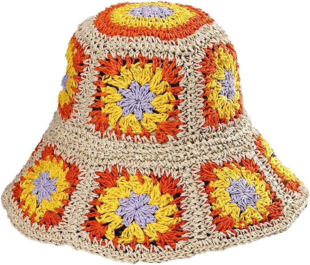Women's Straw Sun Hat Floral Woven Bucket Hat Fishing Hat Beach Hat Hand Woven Foldable Cap Berry Charmz
