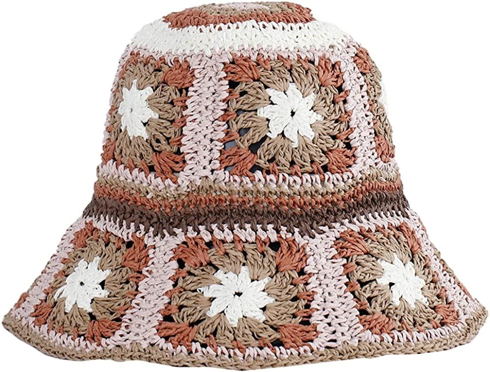 Women's Straw Sun Hat Floral Woven Bucket Hat Fishing Hat Beach Hat Hand Woven Foldable Cap Berry Charmz