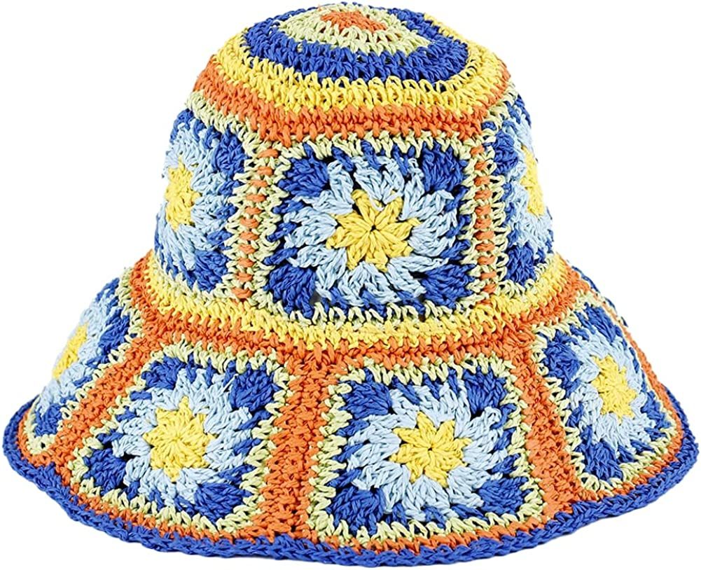 Women's Straw Sun Hat Floral Woven Bucket Hat Fishing Hat Beach Hat Hand Woven Foldable Cap Berry Charmz
