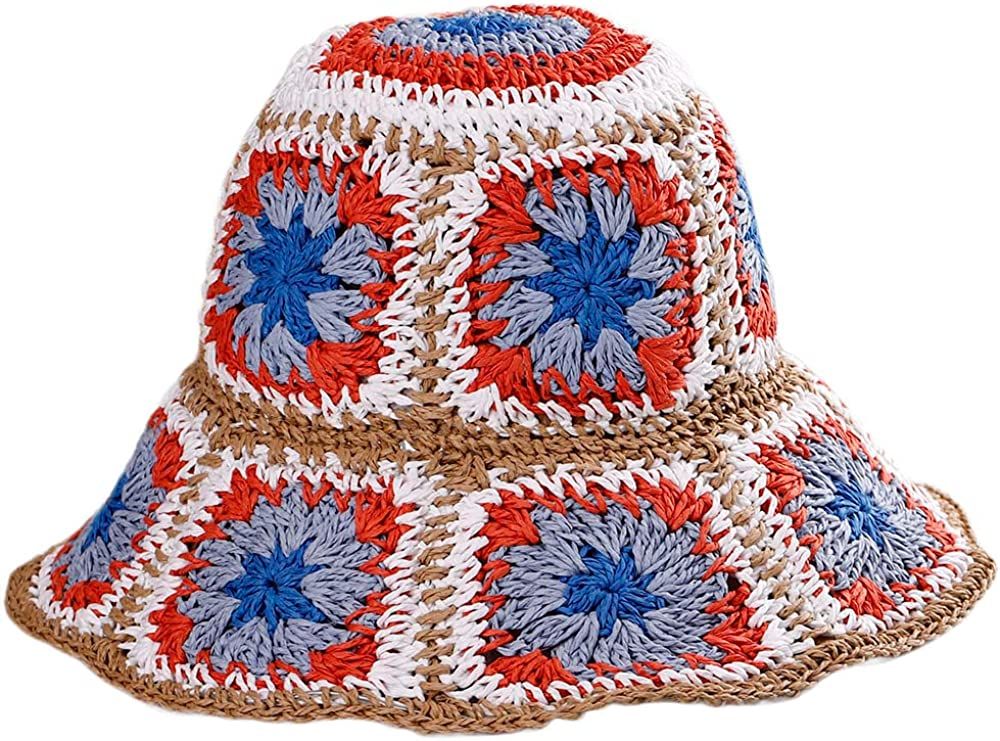 Women's Straw Sun Hat Floral Woven Bucket Hat Fishing Hat Beach Hat Hand Woven Foldable Cap Berry Charmz