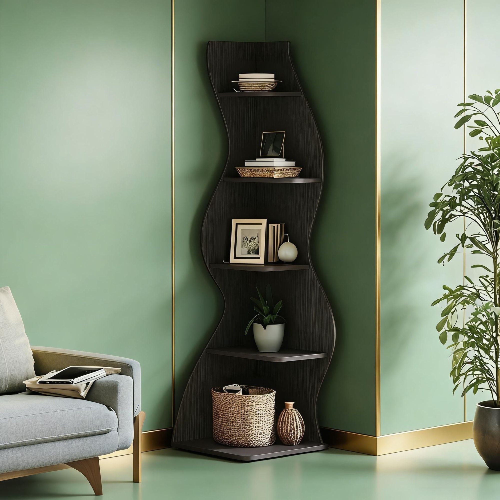 Modern Wall Corner Bookshelf Bookcase Berry Charmz