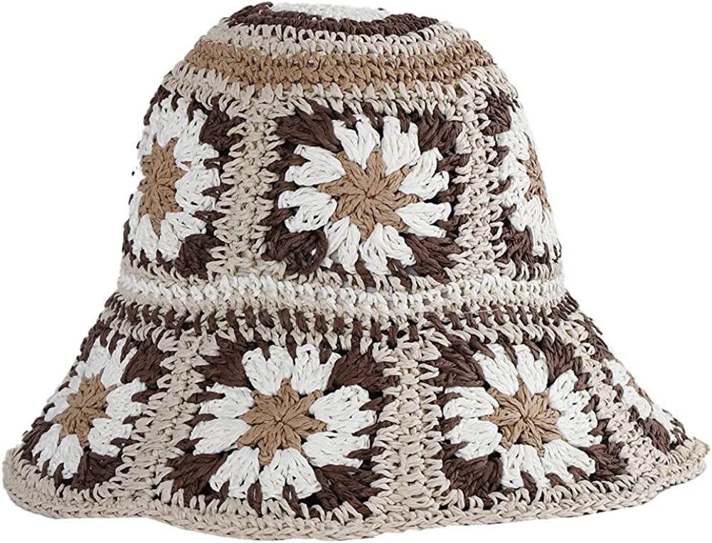 Women's Straw Sun Hat Floral Woven Bucket Hat Fishing Hat Beach Hat Hand Woven Foldable Cap Berry Charmz