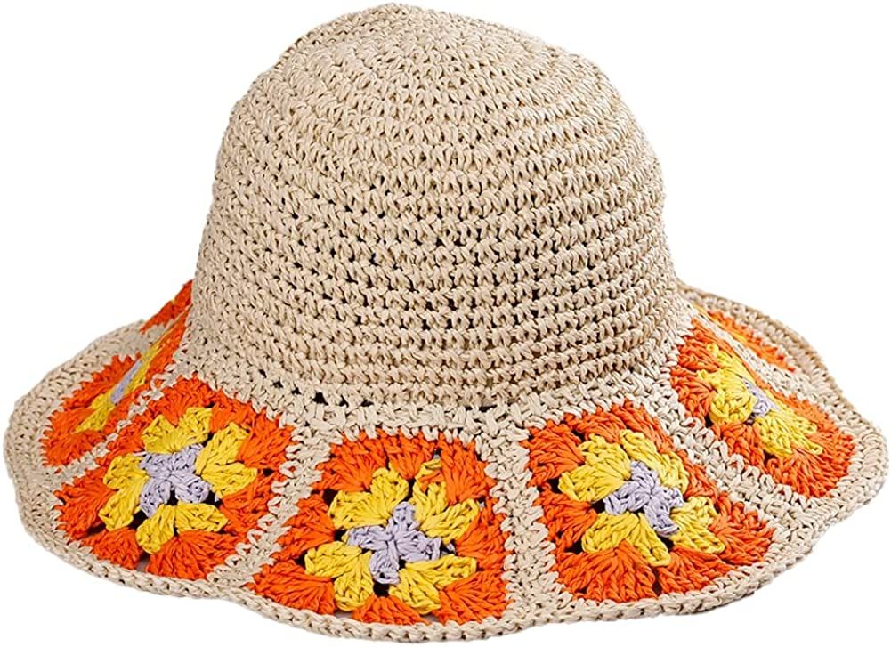Women's Straw Sun Hat Floral Woven Bucket Hat Fishing Hat Beach Hat Hand Woven Foldable Cap Berry Charmz