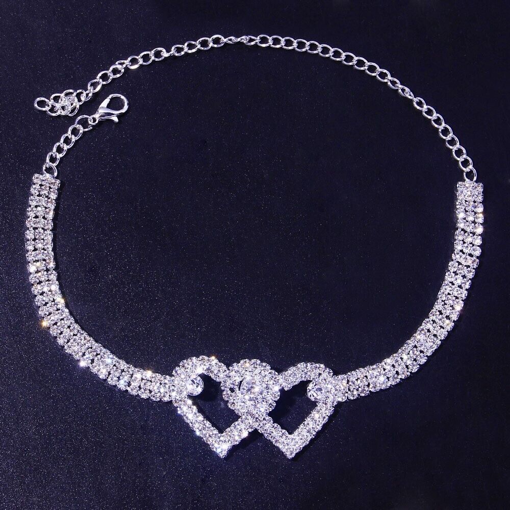 Double Heart Anklet Bracelet Love Barefoot Chain Bling Crystal Ankle Bracelet US Berry Charmz