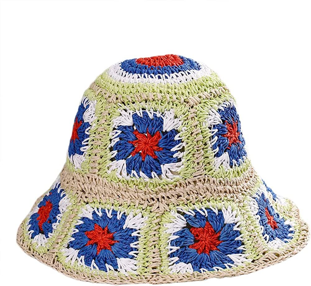 Women's Straw Sun Hat Floral Woven Bucket Hat Fishing Hat Beach Hat Hand Woven Foldable Cap Berry Charmz