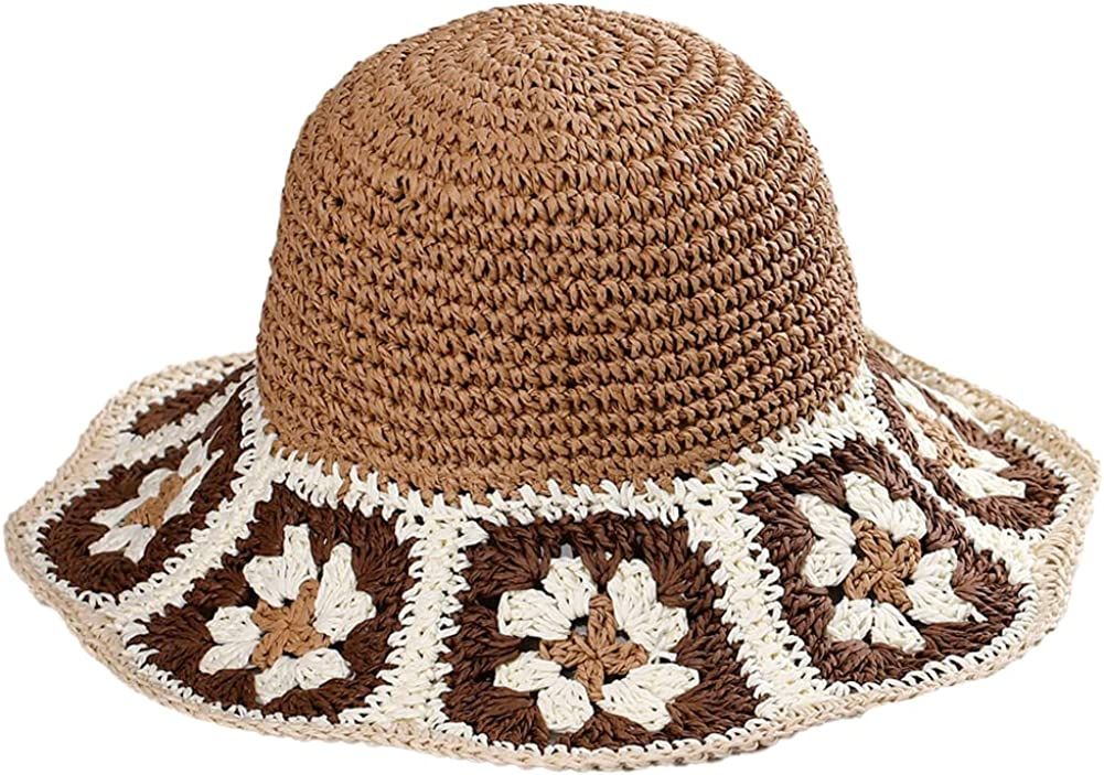 Women's Straw Sun Hat Floral Woven Bucket Hat Fishing Hat Beach Hat Hand Woven Foldable Cap Berry Charmz