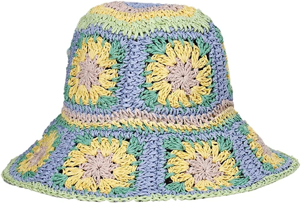 Women's Straw Sun Hat Floral Woven Bucket Hat Fishing Hat Beach Hat Hand Woven Foldable Cap Berry Charmz