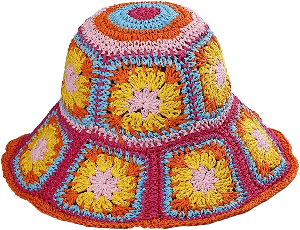 Women's Straw Sun Hat Floral Woven Bucket Hat Fishing Hat Beach Hat Hand Woven Foldable Cap Berry Charmz