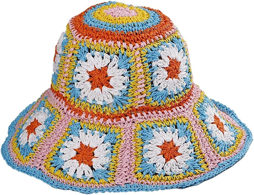Women's Straw Sun Hat Floral Woven Bucket Hat Fishing Hat Beach Hat Hand Woven Foldable Cap Berry Charmz