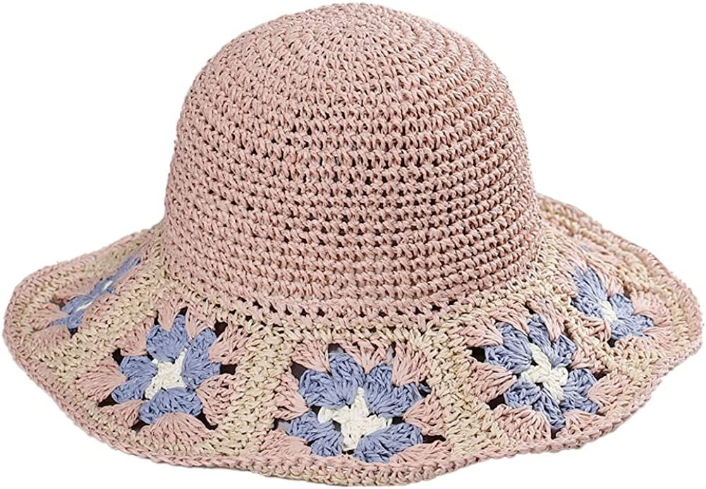 Women's Straw Sun Hat Floral Woven Bucket Hat Fishing Hat Beach Hat Hand Woven Foldable Cap Berry Charmz