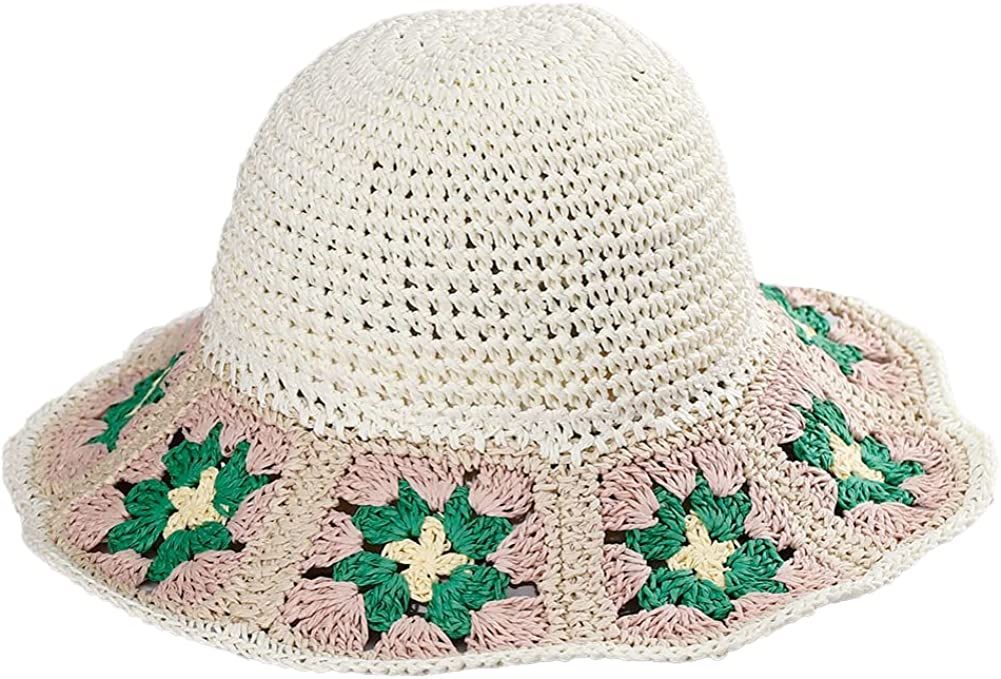 Women's Straw Sun Hat Floral Woven Bucket Hat Fishing Hat Beach Hat Hand Woven Foldable Cap Berry Charmz
