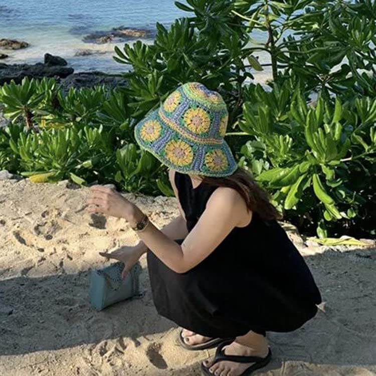 Women's Straw Sun Hat Floral Woven Bucket Hat Fishing Hat Beach Hat Hand Woven Foldable Cap Berry Charmz