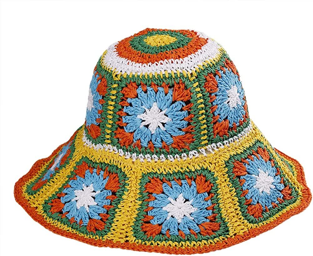 Women's Straw Sun Hat Floral Woven Bucket Hat Fishing Hat Beach Hat Hand Woven Foldable Cap Berry Charmz