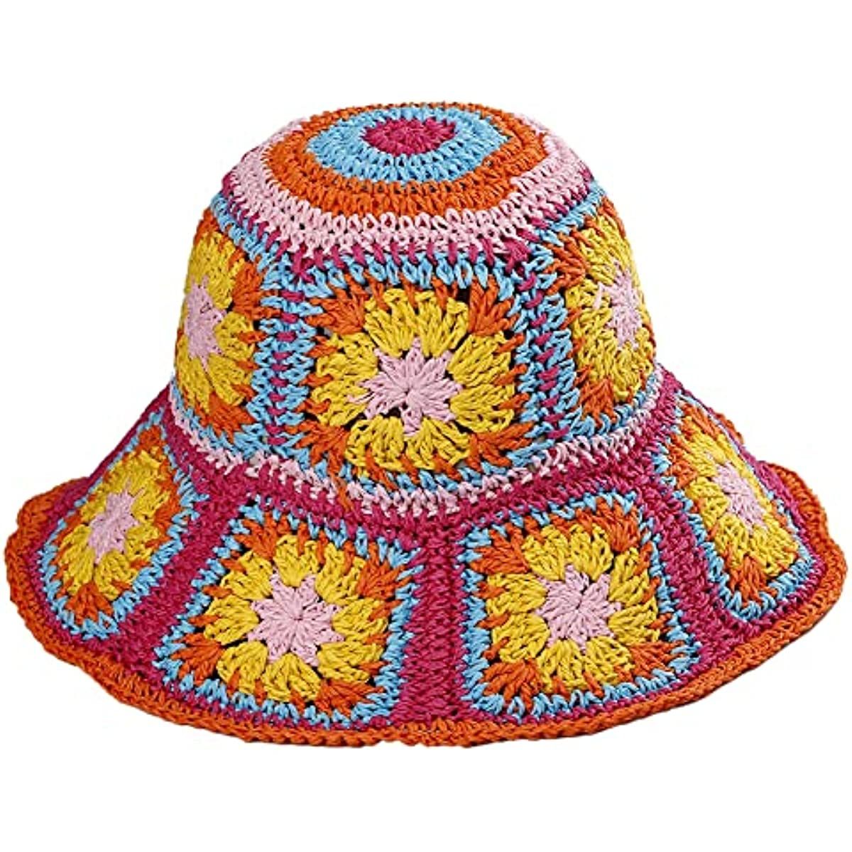 Women's Straw Sun Hat Floral Woven Bucket Hat Fishing Hat Beach Hat Hand Woven Foldable Cap Berry Charmz
