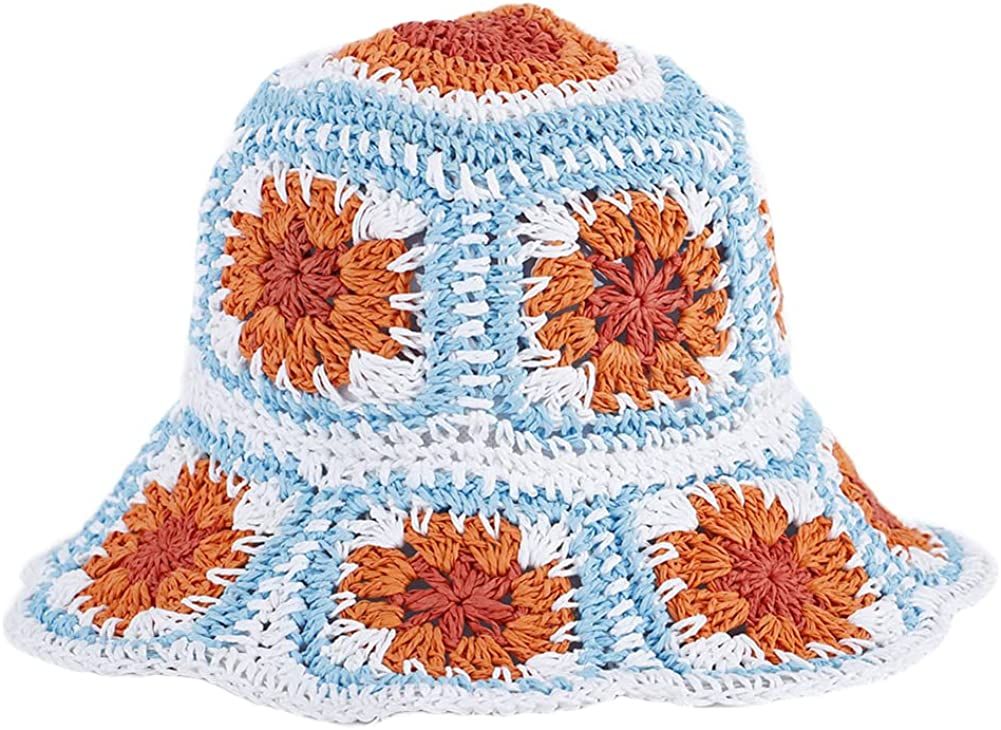 Women's Straw Sun Hat Floral Woven Bucket Hat Fishing Hat Beach Hat Hand Woven Foldable Cap Berry Charmz