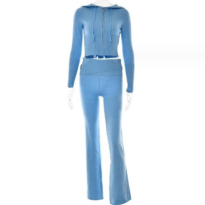 Hoodie Suit Women Leisure Sexy Zip Long Sleeve Sweater And High Waist Long Pants Set MANDOTOS