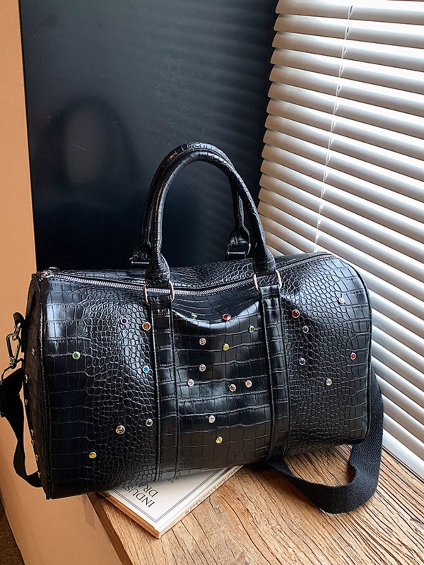 Crocodile Embossed Studded Travel Bag Shopimist