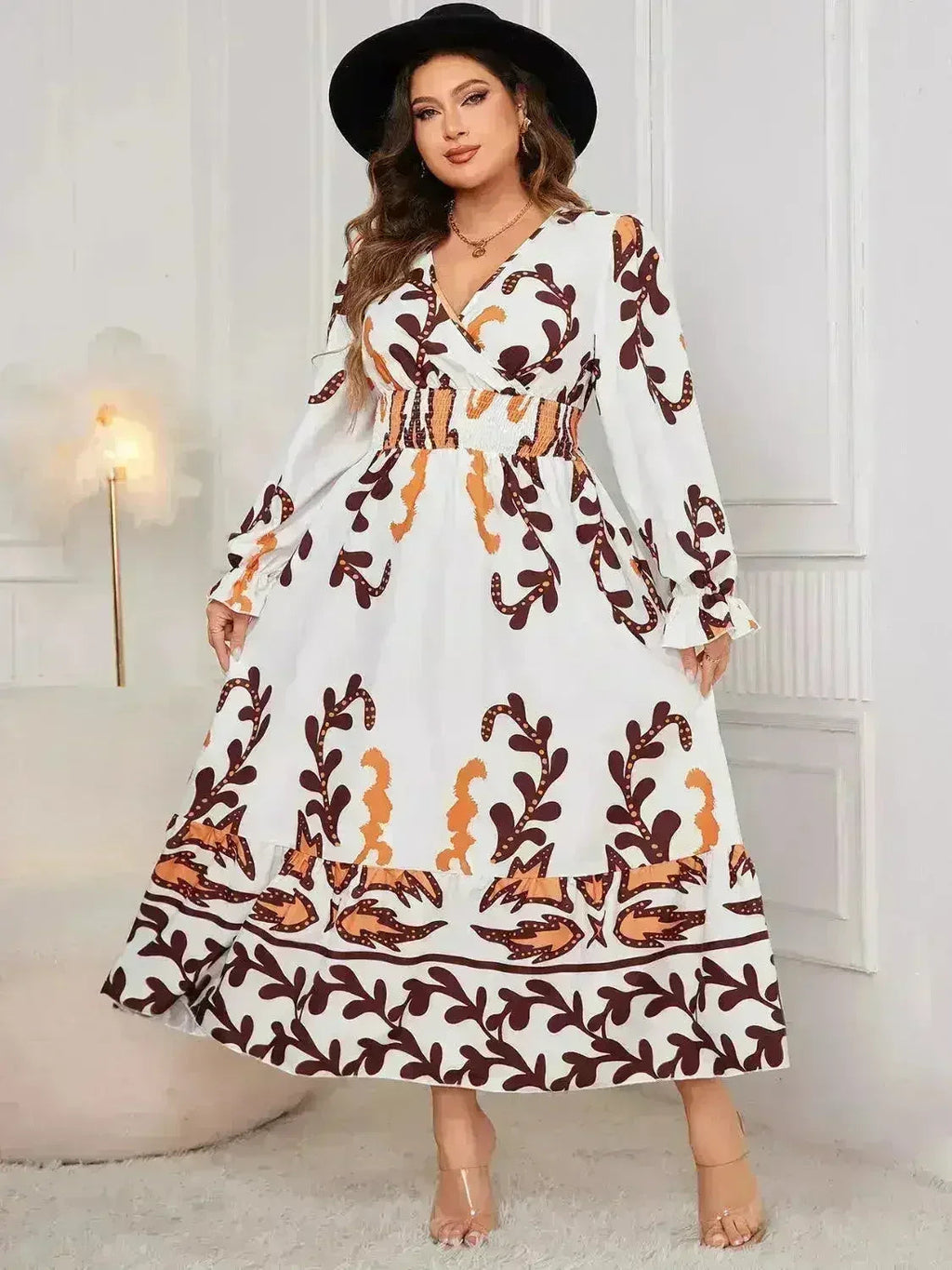 Plus Size Surplice Dress - Flounce Sleeve & Ruffled Hem | Femstylo Femstylo