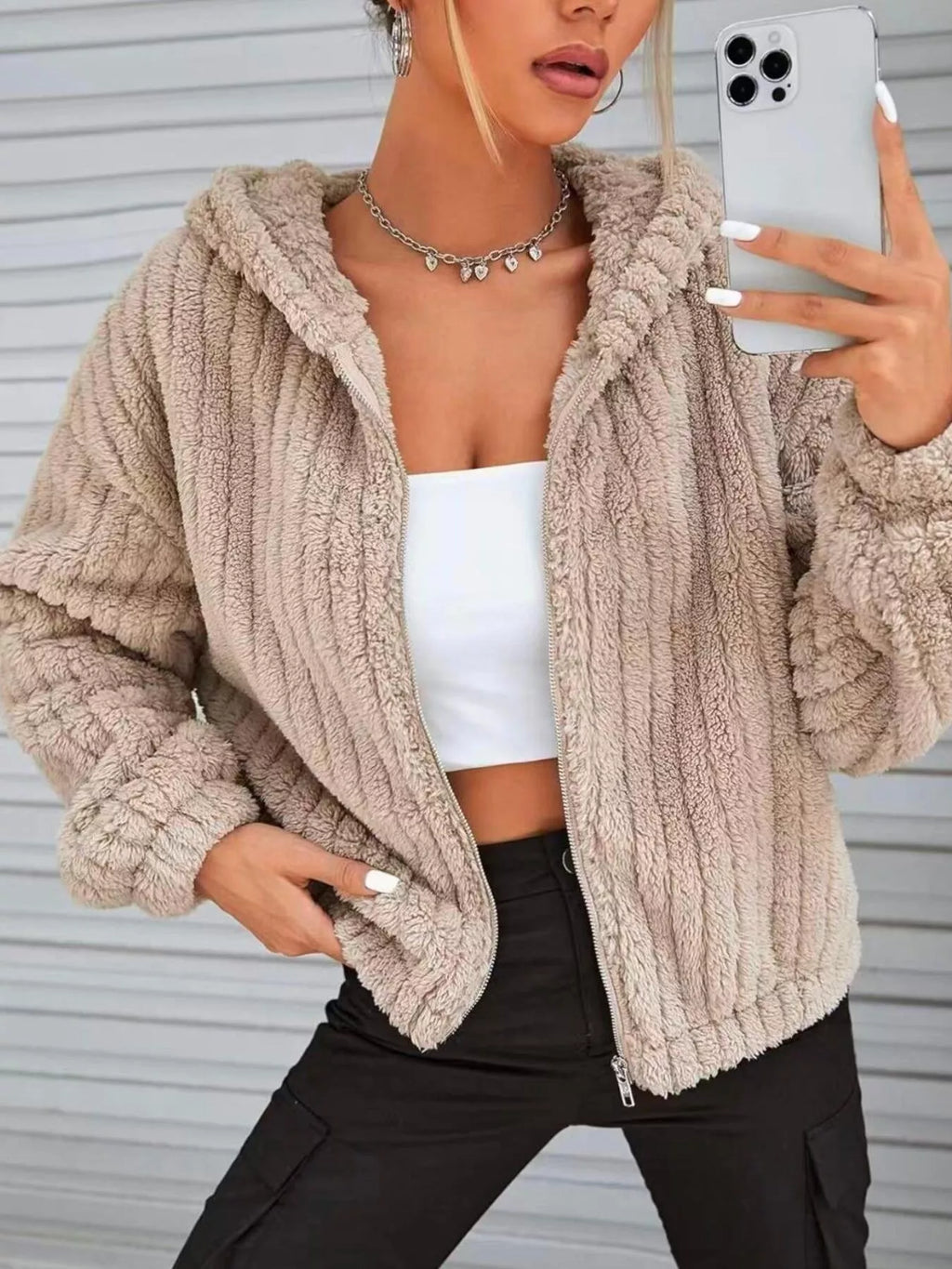 Teddy Bear Ear Hooded Fleece Outerwear Shopimist