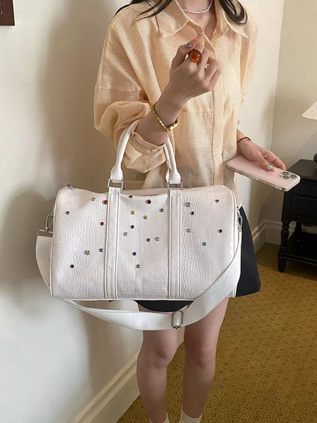 Crocodile Embossed Studded Travel Bag Shopimist