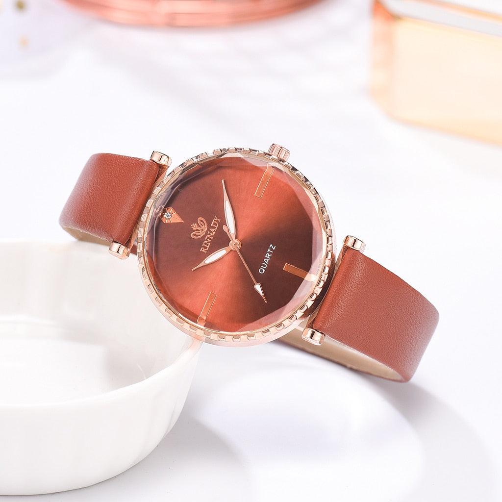 Elegant Style Fashion Womens Watch Luxury Leather Band Analog Quartz Wrist Watch Women Dress Leather Band Thin Minimalist Casual Simple Dress Analog Quartz Wristwatch Stevvex