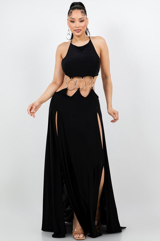 Ringed Open Back Slit Up Maxi Dress/Coverup Dress S&E Retail Expo