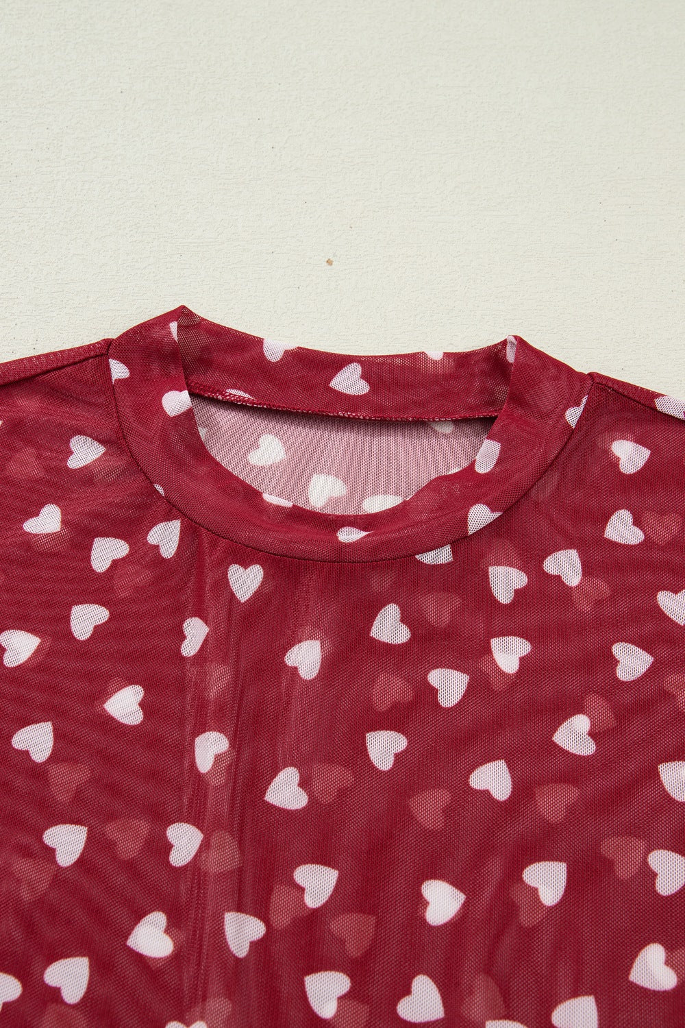 Sheer Heart Print Fitted Top Shopimist