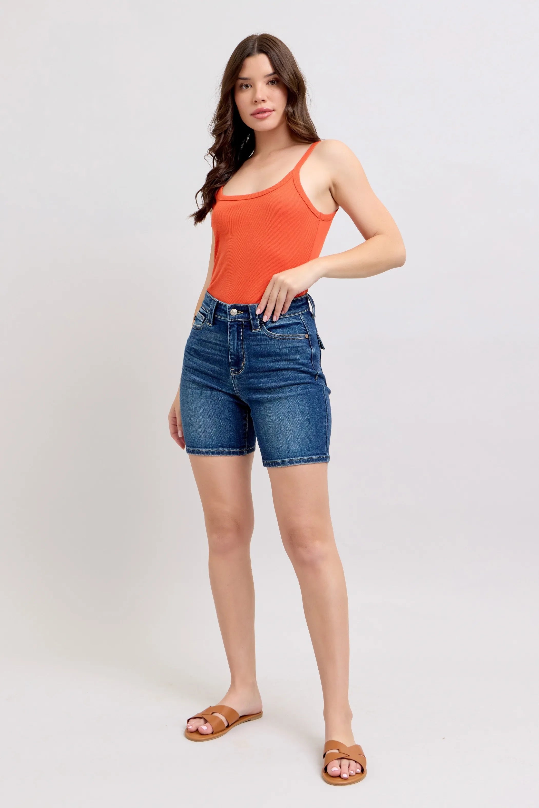 Judy Blue Full Size High Waist Bermudas Jeans W/ Back Flap Pockets Plus Size Coco’s Tee Boutique