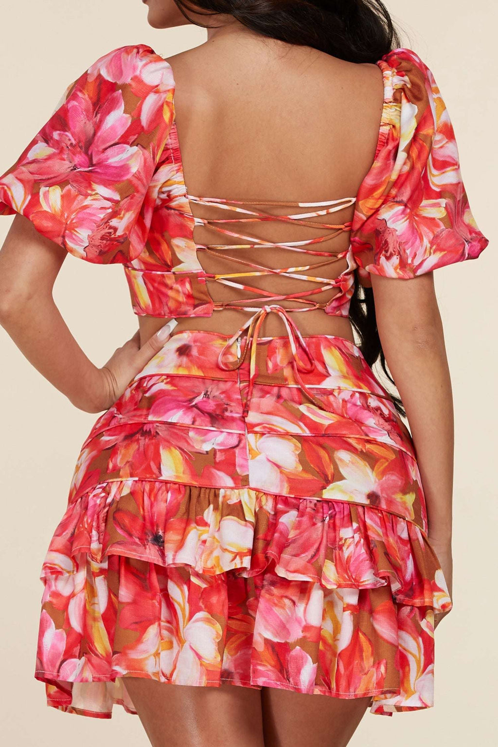Fasheabe Charming Short Puff Sleeves 2pc Skirt Set Fasheabe