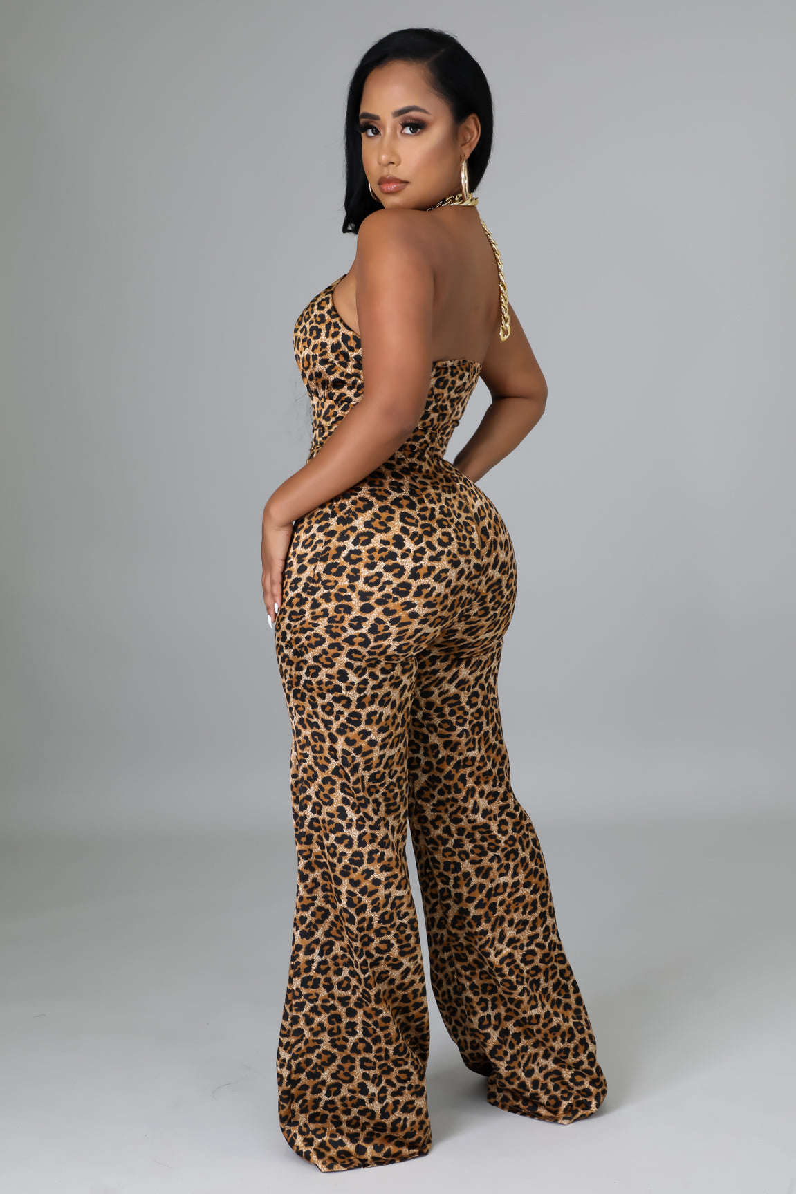 Fasheabe Non Stretch Cheetah Print Jumpsuit Fasheabe