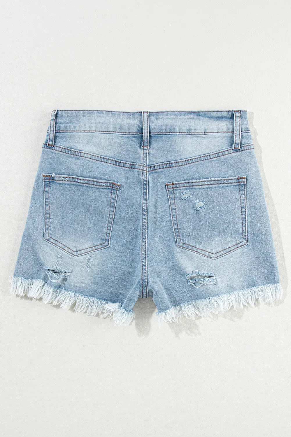 Light Blue Distressed Ripped Raw Hem High Waist Denim Shorts Femstylo