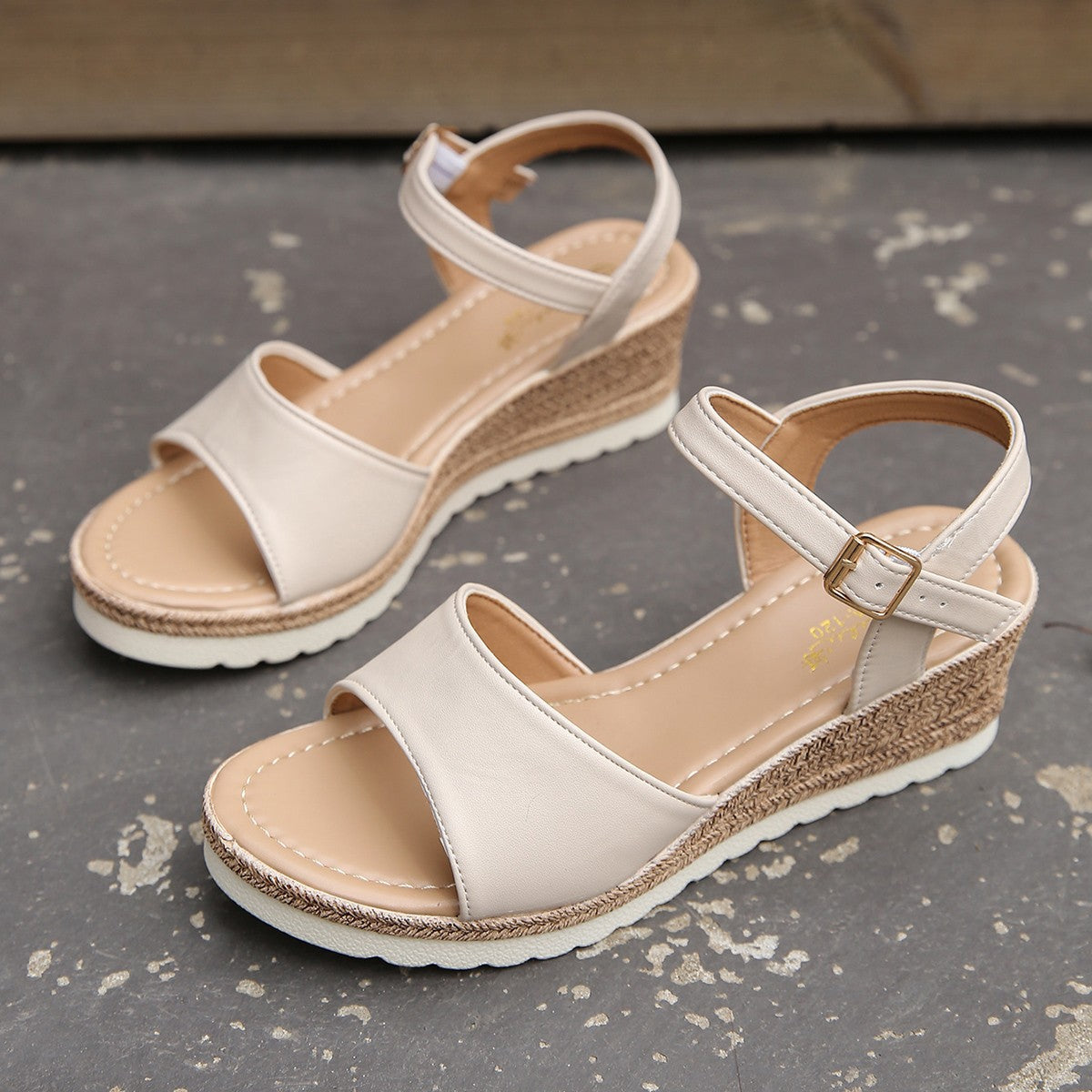 Women's Ankle Buckle Wedge Sandals | PU Fish-Mouth Platform Shoes Sarah Express