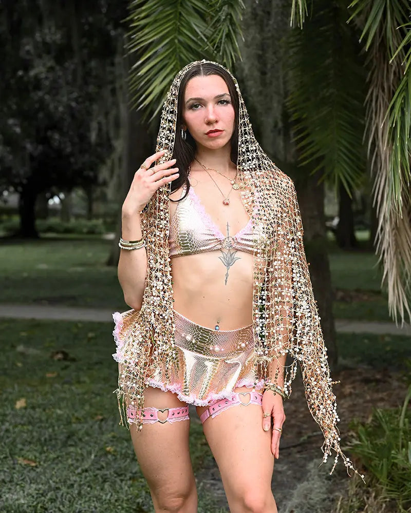 Gold Sequin Scarf SUSPEX Rave Outfits